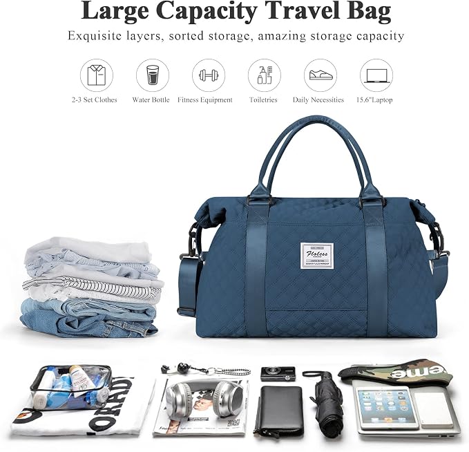 Travel Duffel Bag, Carry On Overnight Weekender Bags for Women | Travel Bag with Wet Pocket & Trolley Sleeve, For Spirit Airlines 18x14x8 Personal Item Bag