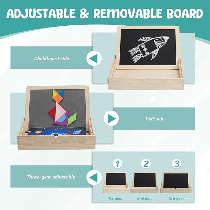 Wooden Sensory Sequin Box |Calm Down Corner Kit with Sensory Sequin Flip Mats,Space-Themed Felt Puzzle & Felt Tangram | Calming Corner Items for Kids -Sensory Room Must Haves