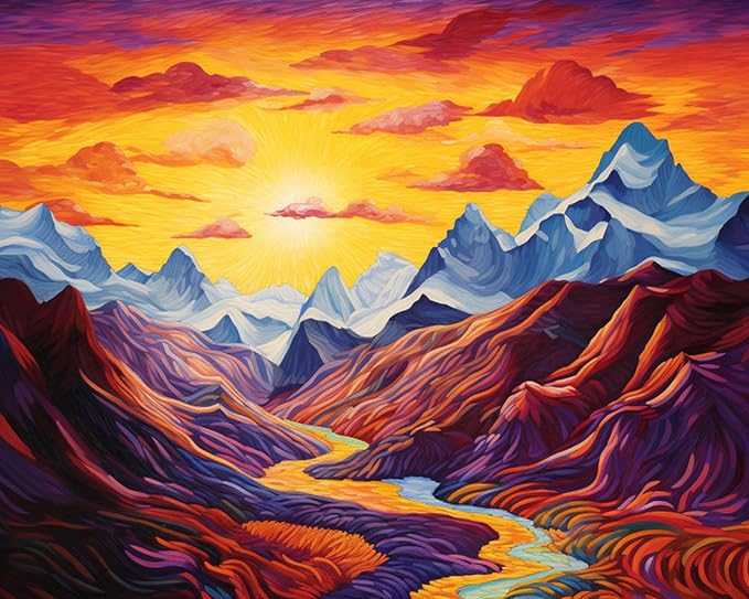 Amcdjkery Mindful Stitching Kit for Women,40x50cm DIY Needlecraft Set with Pre-Printed Fabric,No Counting Needed,Calm & Creative Handmade Gifts Idea for Beginners or Teens,Mountain Canyon Sunrise