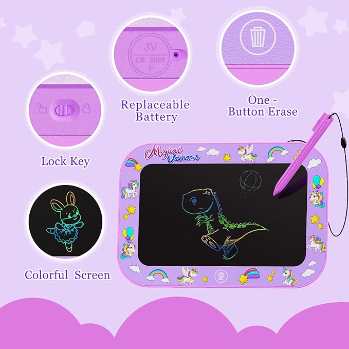 LCD Writing Tablet for Kids,12Inch Colorful Reusable Erasable Electronic Toddler Doodle Board Drawing Tablet Pads,Educational Learning Toys, Gifts for 3 4 5 6 7 8 Year Old Girls Boys (Purple-12IN)