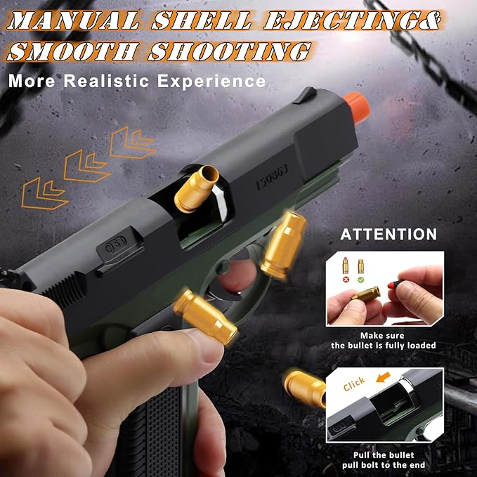 Toy Pistol Guns Toys for 8 9 10 11 12 13+ Year Old Boys Kids, Sports & Outdoor Toys Gun with Soft Bullet & Shell Ejecting, Green Fidget Toy Guns for Boys 8-12, Kids Gifts for Birthday