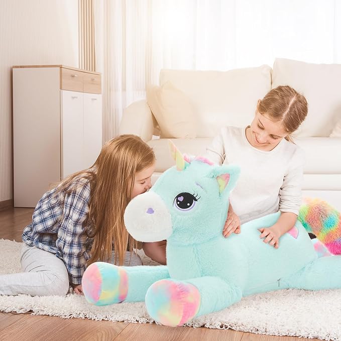 Tezituor 43in Giant Unicorn Plush Toys,Big Blue Unicorn Stuffed Animals,Lovely Birthday Decorations for Children,Great Unicorns Gifts for Girls
