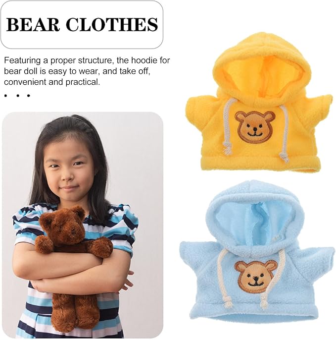 Toyvian 2pcs Small Plush Bear Doll Costume Outfit Girl Boy Plush Doll Hooded Sweater Clothes Cute Stuffed Animal Outfit Clothing for 6-8 Inch Bears