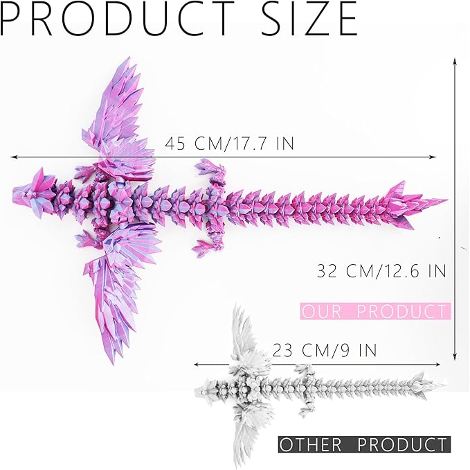 ACOCOFE 3D Printed Dragon with Wings, 18 inch Flying Articulated Winged Dragon, Mystery Crystal Dragons,Home Office Decor Gift (Dream Blue)