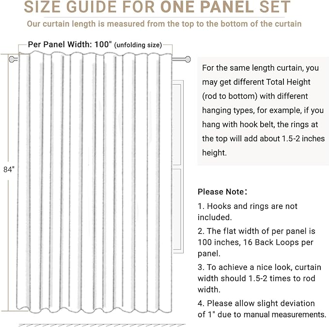 100% Blackout Shield Linen Blackout Sliding Door Curtains for Living Room, Back Tab/Rod Pocket Thermal Insulated Curtains for Sliding Glass Doors, 1 Panel Set, 100" W x 96" L, Cream