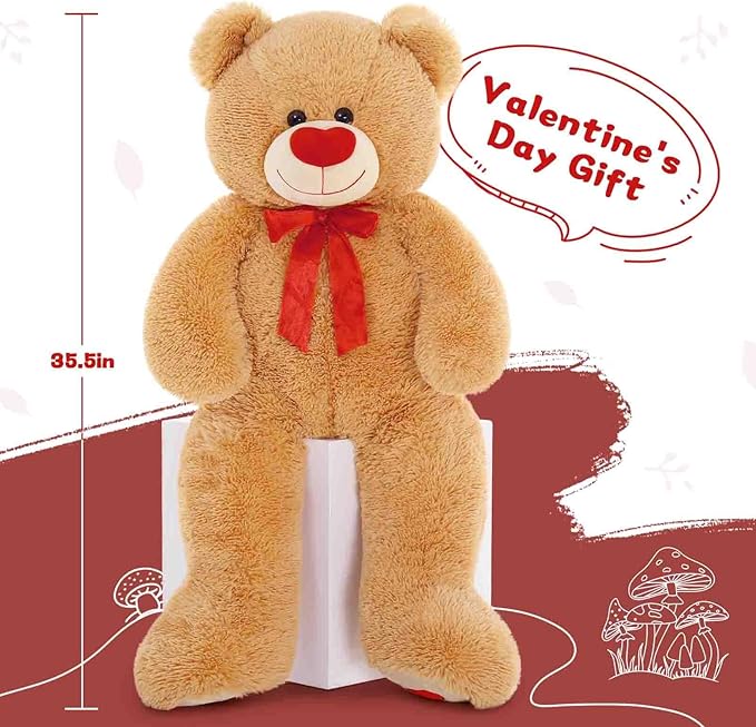 MorisMos Love Heart Giant Teddy Bear, 36inch Big Love Bears with Bow Tie, Large Stuffed Animals for Girlfriend, Boyfriend, Brown