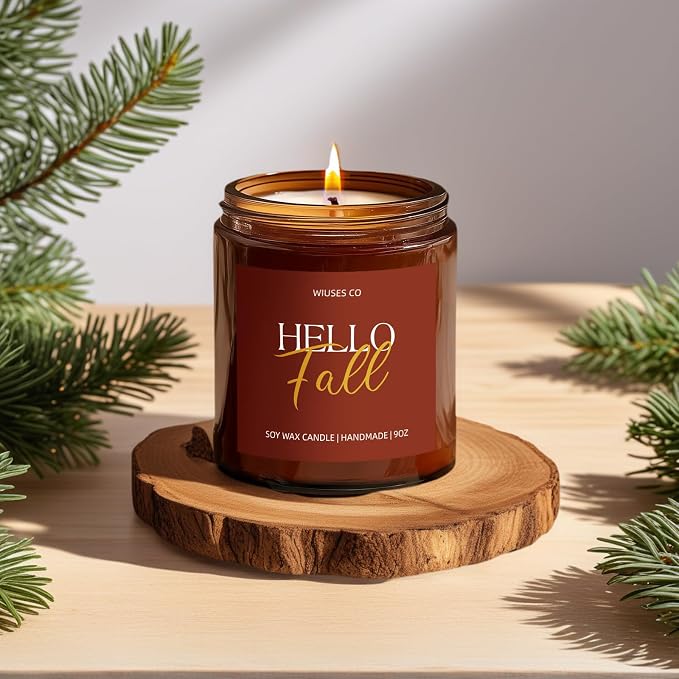 Hello Fall Pumpkin Candle for Home Scented| Organic Soy Non Toxic Candles| Long Clean Burning Aromatheraphy Jar Candel| Women,Men Gift for Autumn,Winter, Halloween,Thanksgiving,Relaxing| 9oz