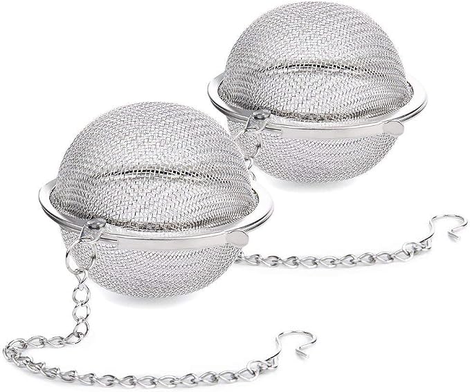 2Pcs Stainless Steel Tea Infuser Strainer, 2.04 Inch Metal Fine Mesh Tea Spice Ball for Loose Leaf Tea, Tea Filter with Chain Hook, Tea Interval Diffuser for Spices, Seasonings