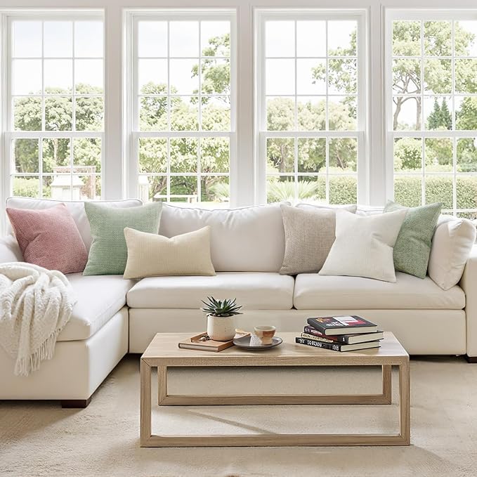 MIULEE Decorative Couch Throw Pillow Covers 16x16 Inch Neutral Cream 2 Pack | Modern Boho Accent, Soft Chenille Pillow Covers, Farmhouse Cushion Cases for Home Decor Bed Sofa Living Room