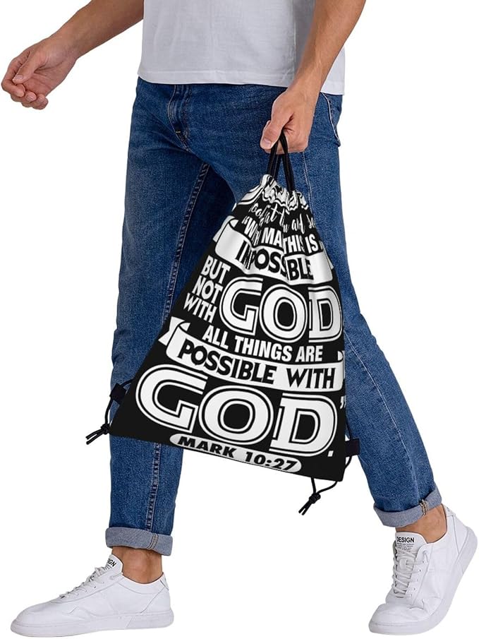 with God All Things are Possible Christian Faith Drawstring Backpack Bag Large Gym Sackpack Yoga Packet