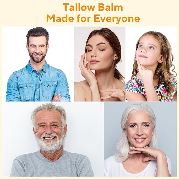 Beef Tallow for Skin, Tallow and Honey Balm, 5 oz Organic Grass-Fed Whipped Beef Tallow Cream, Deep Moisturizing Facial & Body Balm, 100% Natural Face Moisturizer for All Skin Types