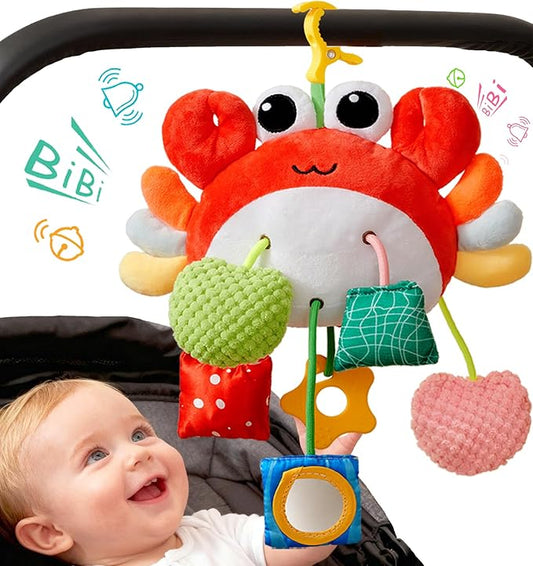 Choco Bear Baby Car Seat Toy, Baby Toys 0-6 Months 0-3-6-12 Months Newborn Toys,Infant Sensory Toy with Rattles & Mirror,Stroller Toys Hanging Toy for Crib, Babies CarSeat Toy,Gift for Baby Boy Girl
