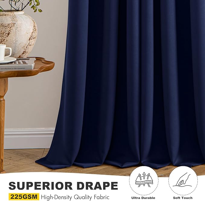 MIULEE Blackout Curtains for Bedroom 2 Panels 40 x 64 Inch Long Navy Blue | Thermal Insulated, Living Room Darkening Grommet Drapes, Noise Reducing, Light Blocking Window Treatments