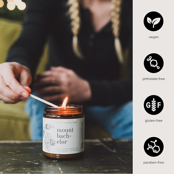 Broken Top Mount Bachelor Pure Soy Candle | 9 oz. | Plum, Cardamom & Amber 50-Hour Burn Time. Natural Cotton Wick, Vegan, No Parabens, No Phthalates