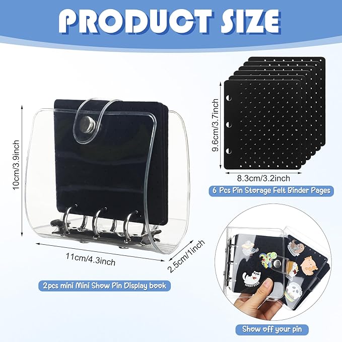 8 Pcs Mini Enamel Pin Display Book Gift Clear Collection Travel Trading Binder Holder Badge Book Storage Organizer up to 36 1-inch Enamel Pins for Travel Collectors (Black,4.61x3.94 in)