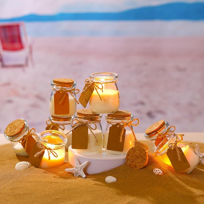 MTLEE 24 Pcs Jar Candles for Guests Wedding Summer Candles Gift Natural Wax Jar with DIY Cards for Bridal Baby Shower Party Favors Home Decor, Scents of Ocean Breeze/Mojito/Coconut/Vanilla Ice Cream