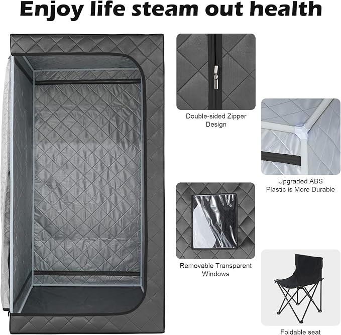 Full Size Home Sauna, Portable Steam Sauna for Home Spa, One Person Foldable Lightweight, Full Body Sauna Tent for Relaxation, 1500W & 4L Steamer Generator, Remote Control, Foldable Chair