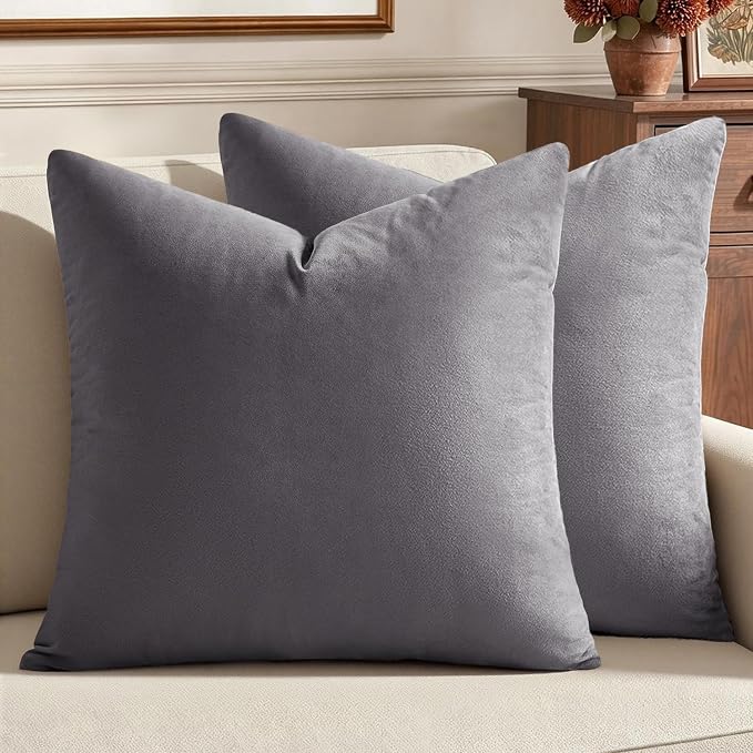 MIULEE 26x26 Inch Pack of 2 Euro Velvet Throw Pillow Covers Medium Gray | Soft Solid Decorative Euro Sham, Modern Luxury Home Decor, for King Bed Sofa Couch Bedroom Livingroom