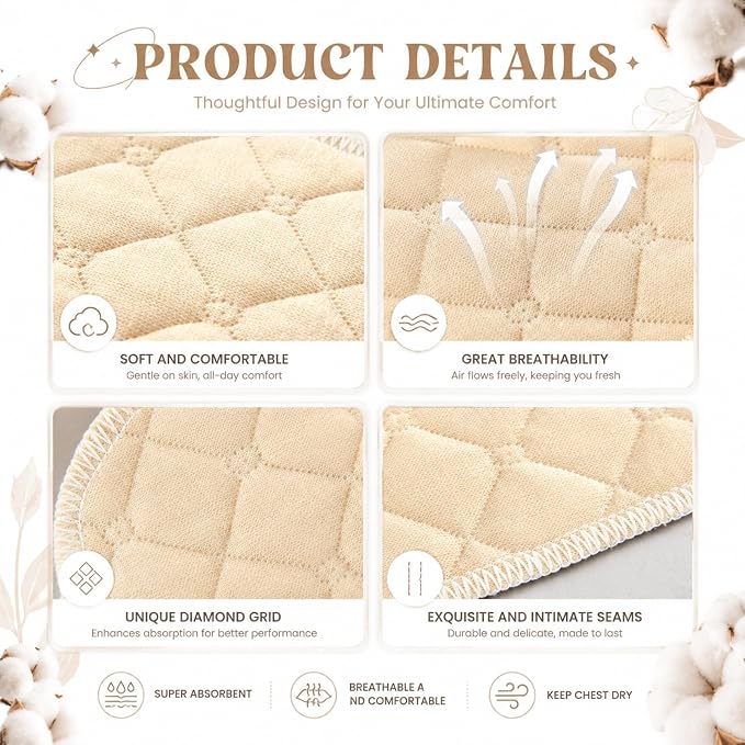 Toulite 10 Pcs Reusable Bra Liners for Sweat, 3 Layer Bra Sweat Pads, Soft Cotton Outer Layer with Polyester Fiber Core