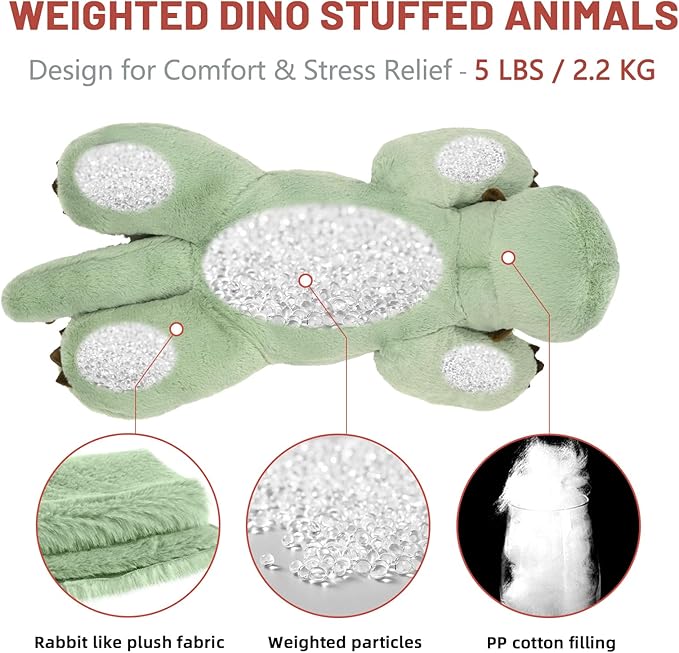 Niuniu Daddy Sensory Weighted Stuffed Animal with Adults, 5lb Large Pillowfort Weighted Plush Dinosaur Toy with Fluffy Fur and Soft Body, Plushies for Gift Valentine Birthday Include Bag Stickers Card