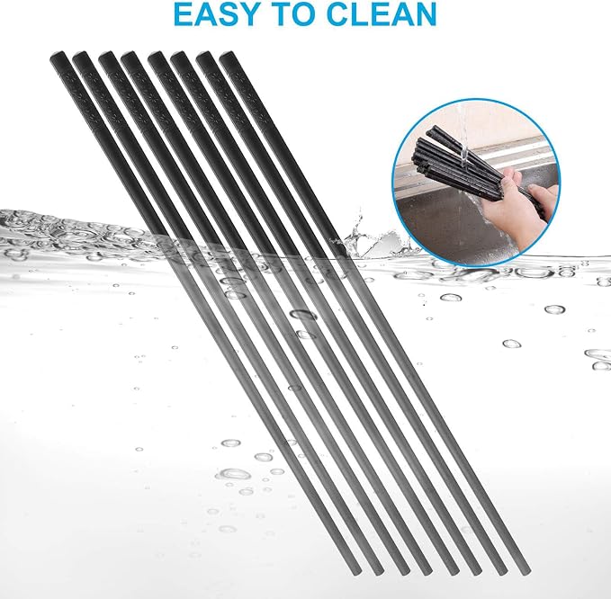 10 Pairs Fiberglass Chopsticks Family Set, ONEHERE Reusable Chinese, Japanese, Korean Chop sticks, Dishwasher Safe, Non-slip, for Sushi, Noodles, Food, Hotpot& Cooking, 9.5 inches, Classic Black