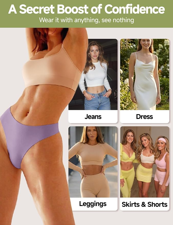 Seamless Thongs for Women No Show G-String Thong Breathable Cotton Panty Liners Underwear for Yoga Workout Gym