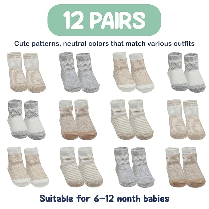 Mother's Choice Organic Cotton Baby Socks 6-12 Months Boys - 12 pairs Soft and Cozy Newborn Socks, Gentle Baby Gap Socks, Perfect Shower Gift, Infant Footwear for Everyday Comfort and Little Ones