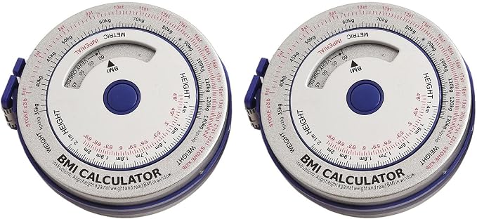 2-Pack BMI Body Mass Index Tape Measure, Retractable Calculator Ruler for Diet Weight Loss, Waist Hip Arm Thigh Body Measuring Tool, Easy Lock Button, 200cm/79in, Blue