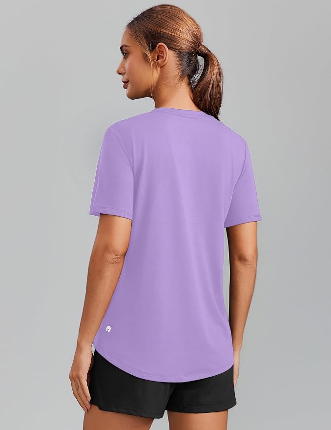 PINSPARK Soft Workout Tops for Women Short Sleeve V Neck Moisture Wicking UPF 50+ Sun Protection Quick Dry Gym Shirts
