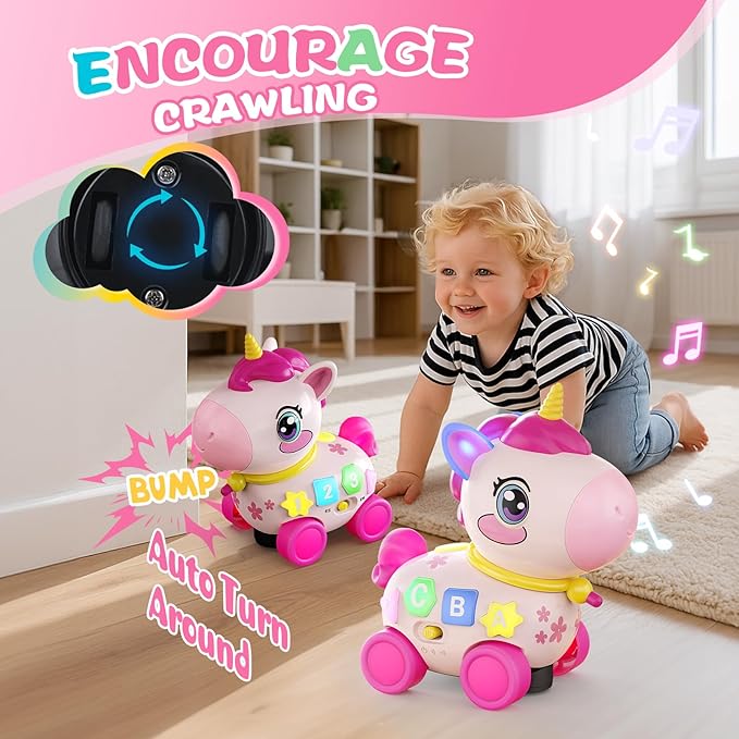 Unicorn Toys for 1 Year Old Girl Gifts, Musical Educational Baby Toy 6-12-18 Month, 1st Birthday Gift for 1 Year Old Girl Toys, Bilingual Learning Present for 7 8 9 10 12 Month