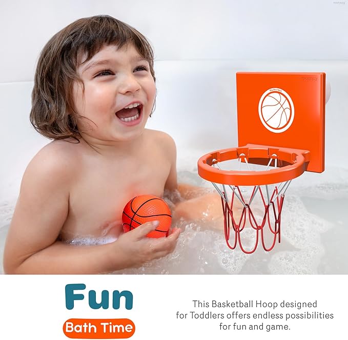 MARPPY Bath Toys - Bathtub Basketball Hoop for Kids, Toddlers - Suction Cup Basketball Hoop and 4 Soft and No Hole Balls - Baby & Toddler Mini Basketball Hoop - Boys & Girls