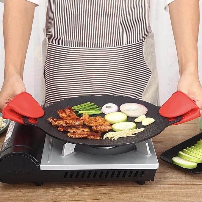Multi-Function Medical Stone Grill Pan Non-Stick Pan,Korean BBQ Grill Pan, Compatible for Induction, Gas Stove, Electric Cooktop, Indoor or Outdoor Grilling (12 In)