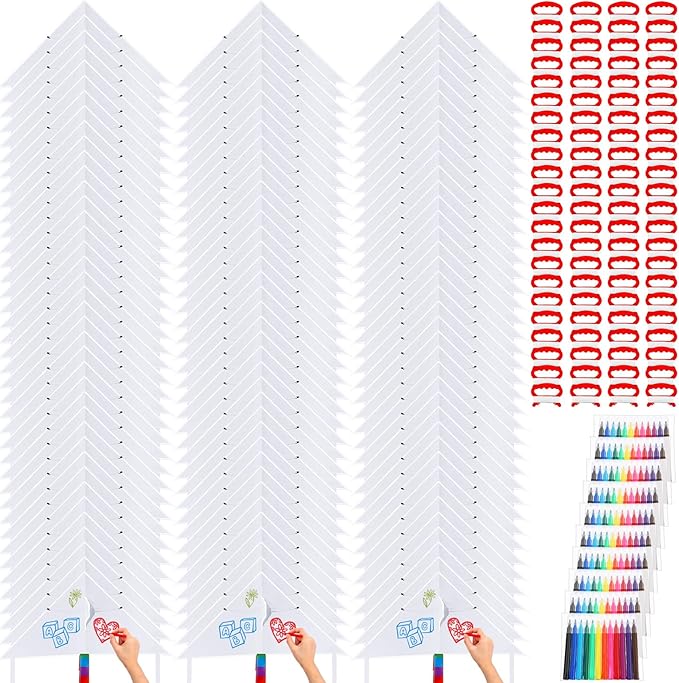 Libima 50 Pcs DIY Blank Kites for Kids Bulk Large Kite Making Kit Easy to Fly Set Party with Watercolor Pens and String Decorating Coloring Party Set for Craft Outdoor Games (Triangle)