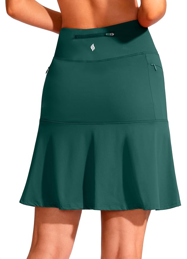 19" Ruffled Golf Skirts for Women | 3 Zipper Pockets, Knee Length, High Waisted, Long Skorts for Athletic, Casual, Tennis, Pickleball