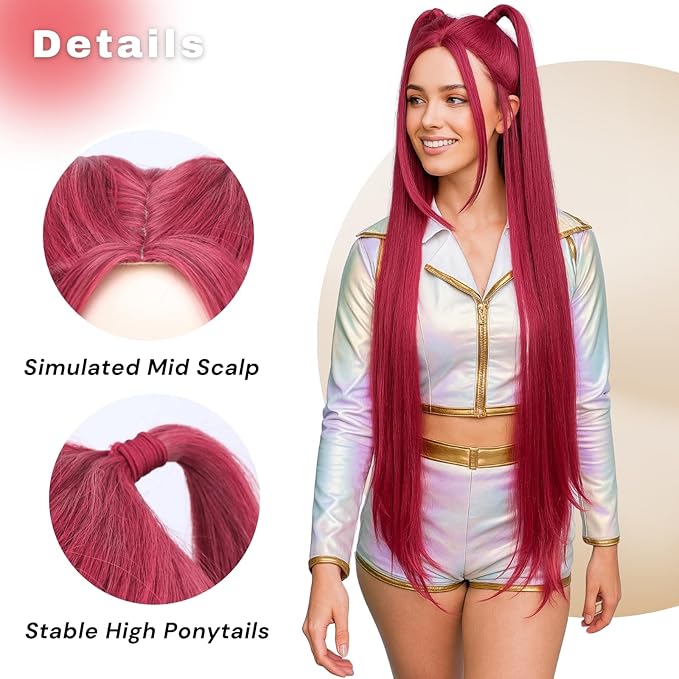 morvally 39 Inches Long Red Wig with 2 Ponytails for Women - Anime Cosplay Wigs for Womens Halloween Costume Party (Red, Adults)