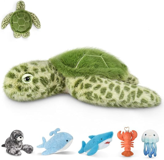 Niuniu Daddy 20" | 3.3 Pound Weighted Sea Turtle Stuffed Animals for Kid, Fluffy Weighted Sea Turtle Plush Toy for Toddler Teen Adult, Large Green Plushies Pillow with Soft Fur for Christmas Birthday