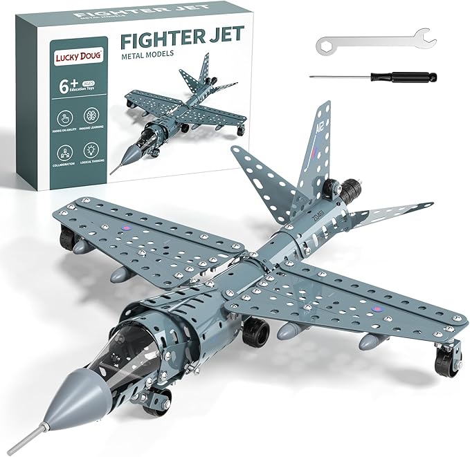 Lucky Doug STEM Building Projects Model Airplane Jet Set - Building Toys for Kids Ages 8-12, Assembly Science Kit for Boys 8 9 10 11 12 Years Old