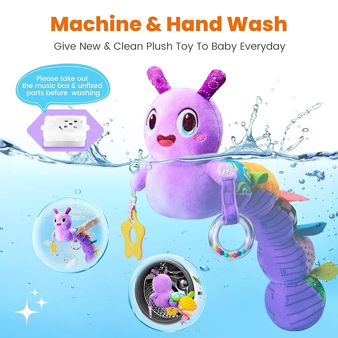Baby Toys 0-6 Months, Washable Baby Musical Caterpillar Toys with 10 Kid's Song,Rattles,BabyTeething Toys,Suitable for 0-6, 6-12 Months Infant Tummy Time Toy,Newborn Baby Boy&Gril Scensory Gifts