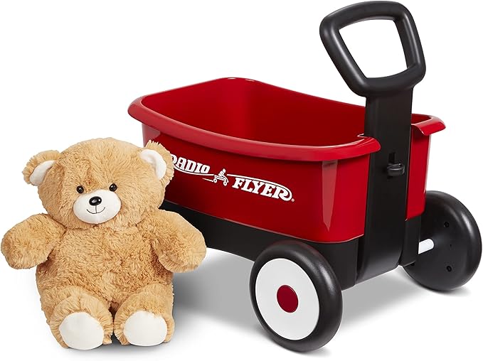 Radio Flyer Push & Pull Walker Wagon with Teddy Bear, Red, for Kids 1-4 Years Old, Locking Handle for Stability, Baby Push Walker Converts to Pull Wagon, for Indoor & Outdoor Play