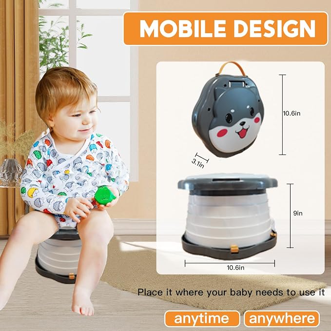 SunnySmile Portable Potty Cute Puppy Design, Portable Toddler Toilet with 45 Disposable Bags, Foldable Toddler Travel Potty for Camping, Road Trips & Car Toilet for Kids