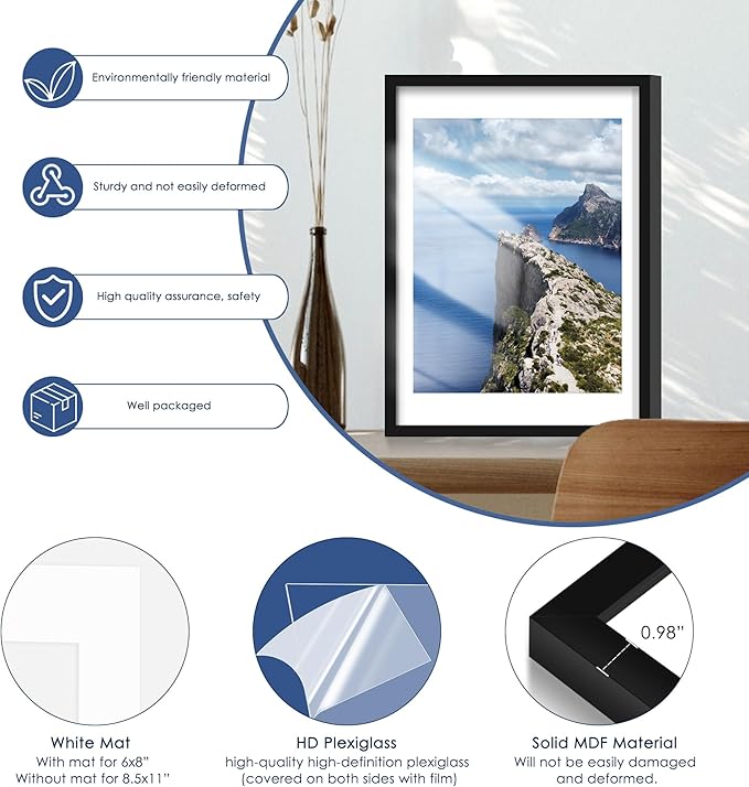 18x24 Poster Frame Set of 6, Wall Mounting Display, Black | Display 16x20 with Mat or 18x24 Without Mat, Horizontal or Vertical, Poster Frame Set for Wedding & Room & Home Decor