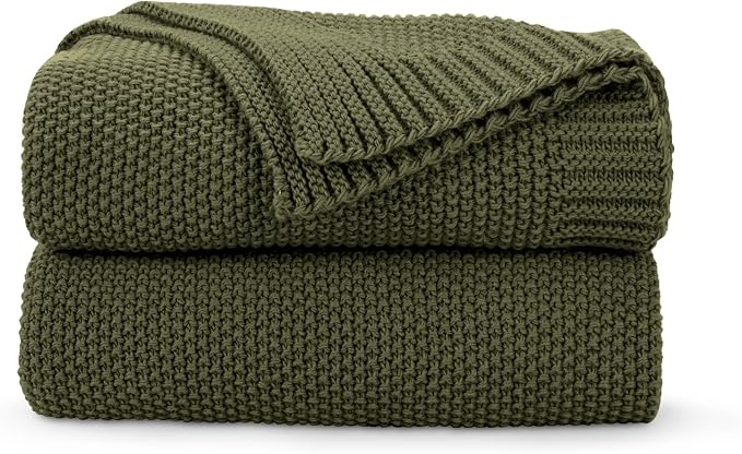 CozeCube Olive Green Seed Stitch Throw Blanket 50"x60", Farmhouse Decor | Blanket for Couch, Soft Cozy Cable Knit Throw for Bed Sofa Living Room, Lightweight Warm Decorative Christmas Blanket
