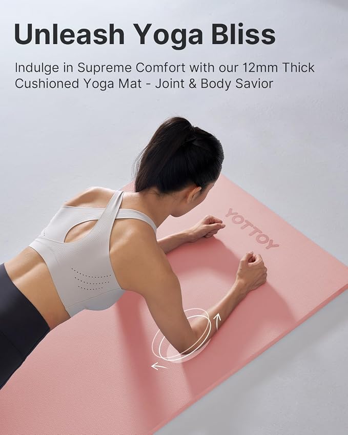 YOTTOY Yoga Mat，Extra Thick Yoga Mat (1/2inch),Professional TPE Exercise Mat,Non-Slip Workout Mat for Yoga, Pilates, Fitness, Barefoot Workouts, Home Gym Studio with Strap