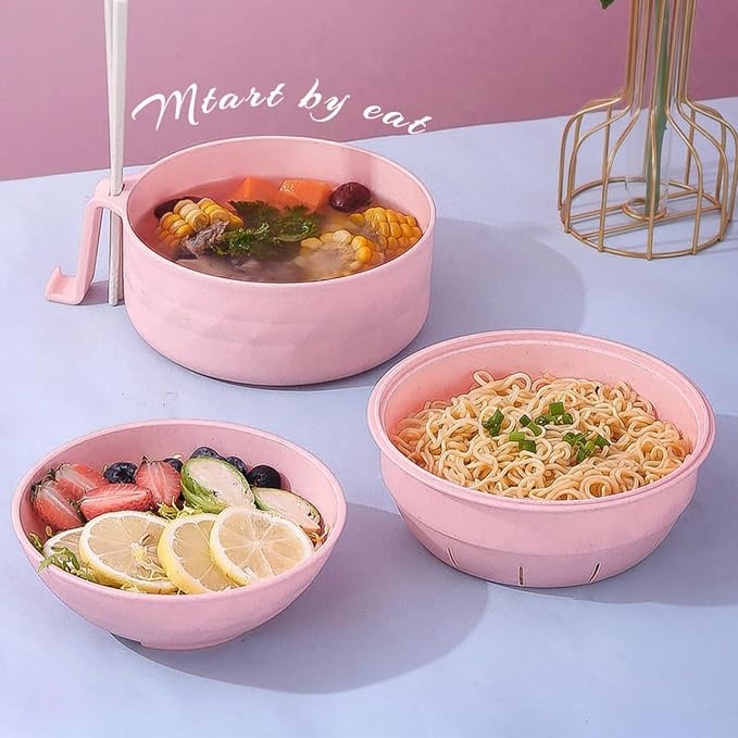 Layron Ramen Cooker Ramen Bowl Set with Chopsticks Microwave Noodle Bowl College Dorm Room Essentials for Girls for Boys Apartment Essentials (pink)