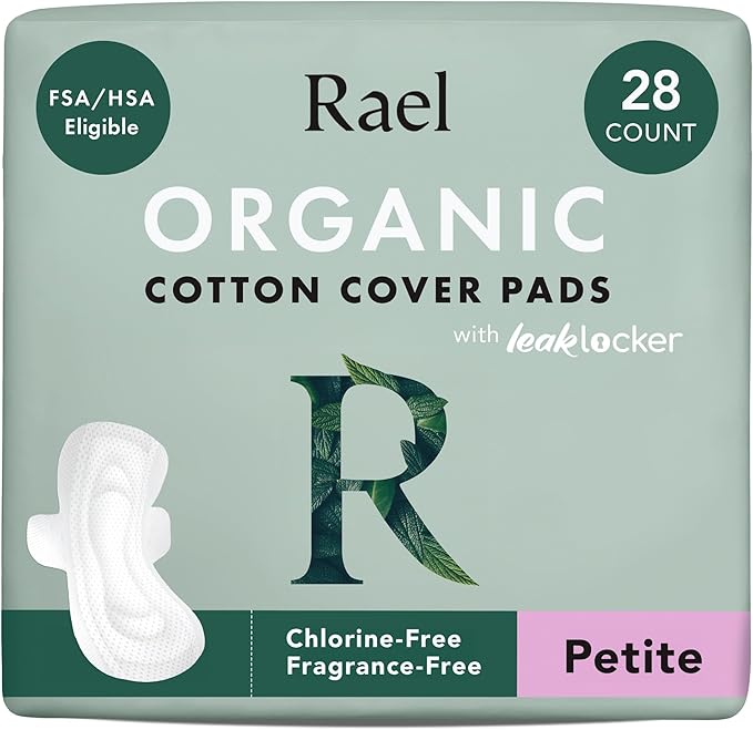 Rael Pads for Women, Organic Cotton Cover - Period Pad with Wings, Feminine Care, Sanitary Napkins, Light Absorbency, Unscented, Ultra Thin (Petite, 28 Count)