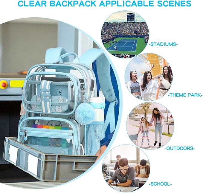 Cusangel Clear Backpack for School,16in Heavy Duty Clear BookBag,TPU Large Capacity Black See Through backpack for Stadiums,Concerts,Plastic transparente para mujer for 8Age+