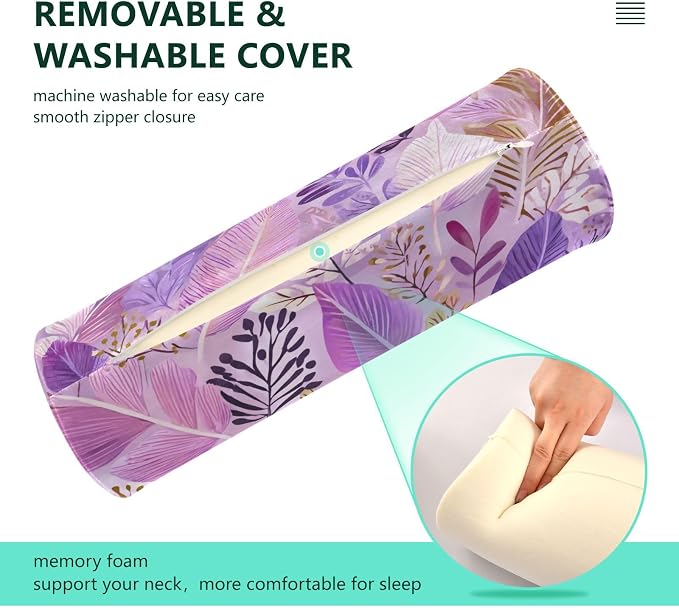 c Neck Roll Pillow Bolster Round Health Memory Foam Long Cervical Cylinder Pillows with Removable Washable Cover for Body Bed Legs Back Yoga