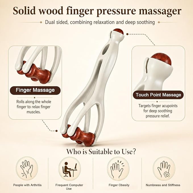2-in-1 Jade Roller Finger Massager Hand Massager for Fatigue, Arthritis and Carpal Tunnel Relief Dual-Sided Finger Massage Roller Therapy Tool for Hand, Wrist, Palm Pain Fit Seniors Men Women