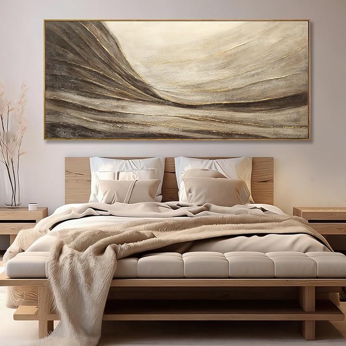 Extra Large Brown Gold Wave Canvas Wall Art for Living Room 32x70 Inch