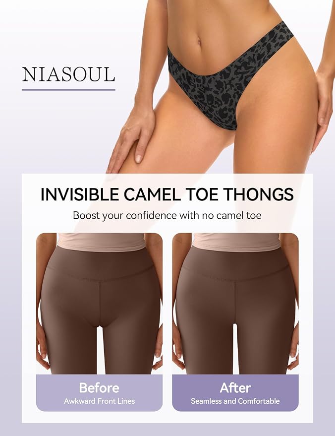 NIASOUL Thongs for Women Seamless Thong Panty Liners No Show Breathable G-Strings Workout Underwear